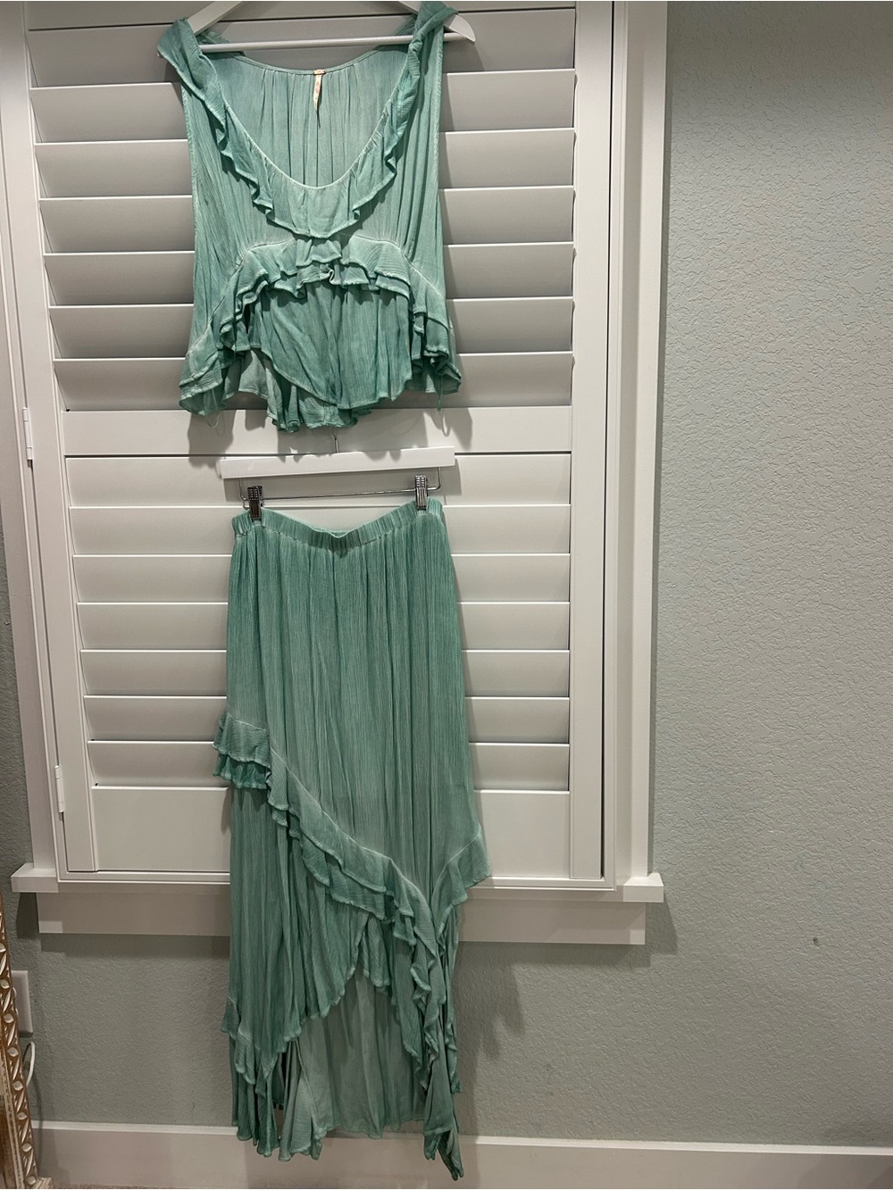 Free People Mint Ruffle High-Low Maxi Skirt Set